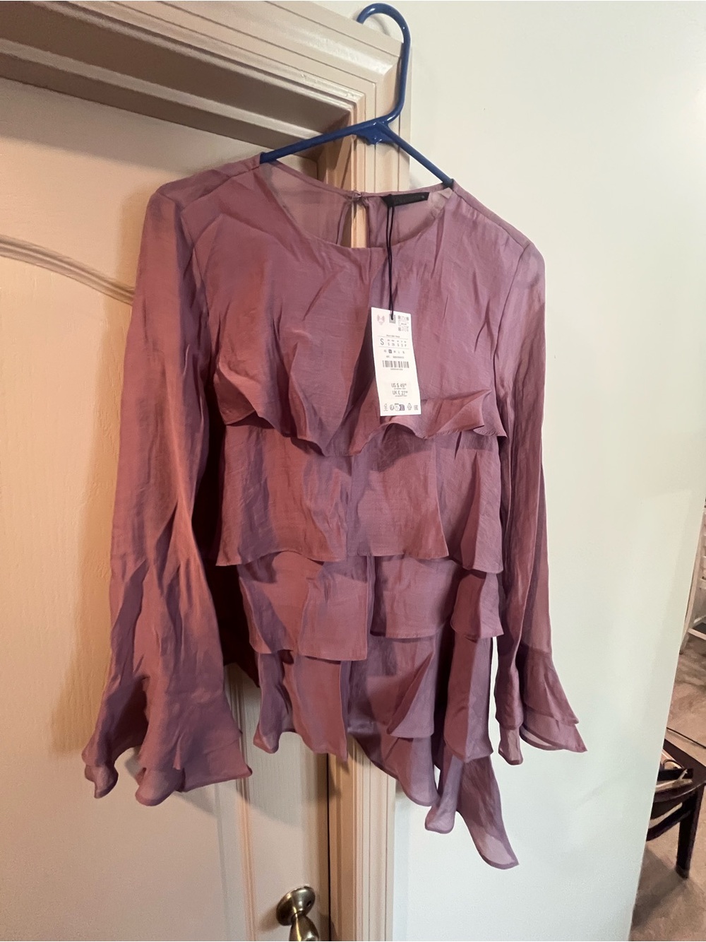 Zara Dusty Mauve Layered Ruffle Blouse
